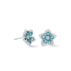 Clogau 43 Forget Me Not Silver And London Blue Topaz Stud Earrings